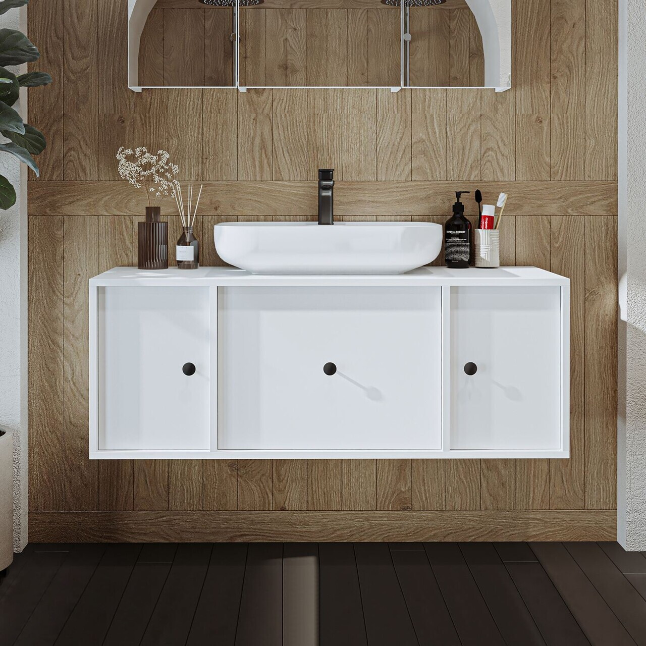 Dulap de baie cu chiuvetă, Hanah Home, 2562, MDF, Alb