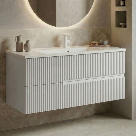 Dulap de baie cu chiuvetă, Hanah Home, Moonlight 120, Alb mat