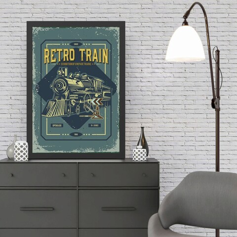 Tablou decorativ, Retro Train (55 x 75), MDF , Polistiren, Multicolor Colton