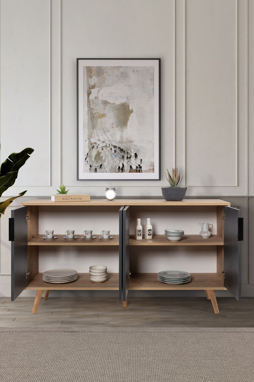 Consola, Hanah Home, Sırma 4516, 150x82x44 cm, PAL, Stejar safir / Antracit — imaginea 2
