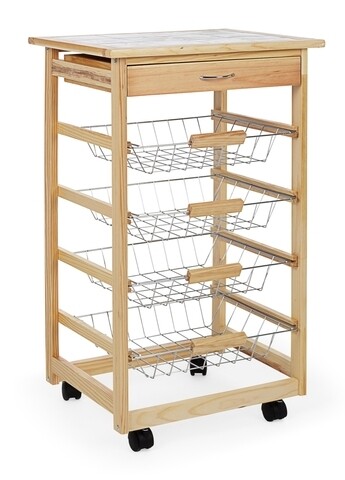 Carucior cu 4 rafturi si 1 sertar Essential, Bizzotto, 52.5 x 40 x 76 cm, fier/lemn de paulownia