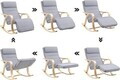 Scaun balansoar reglabil in 5 pozitii, Songmics, 67x125x91 cm, max 150 kg, lemn de mesteacan/bumbac, gri deschis