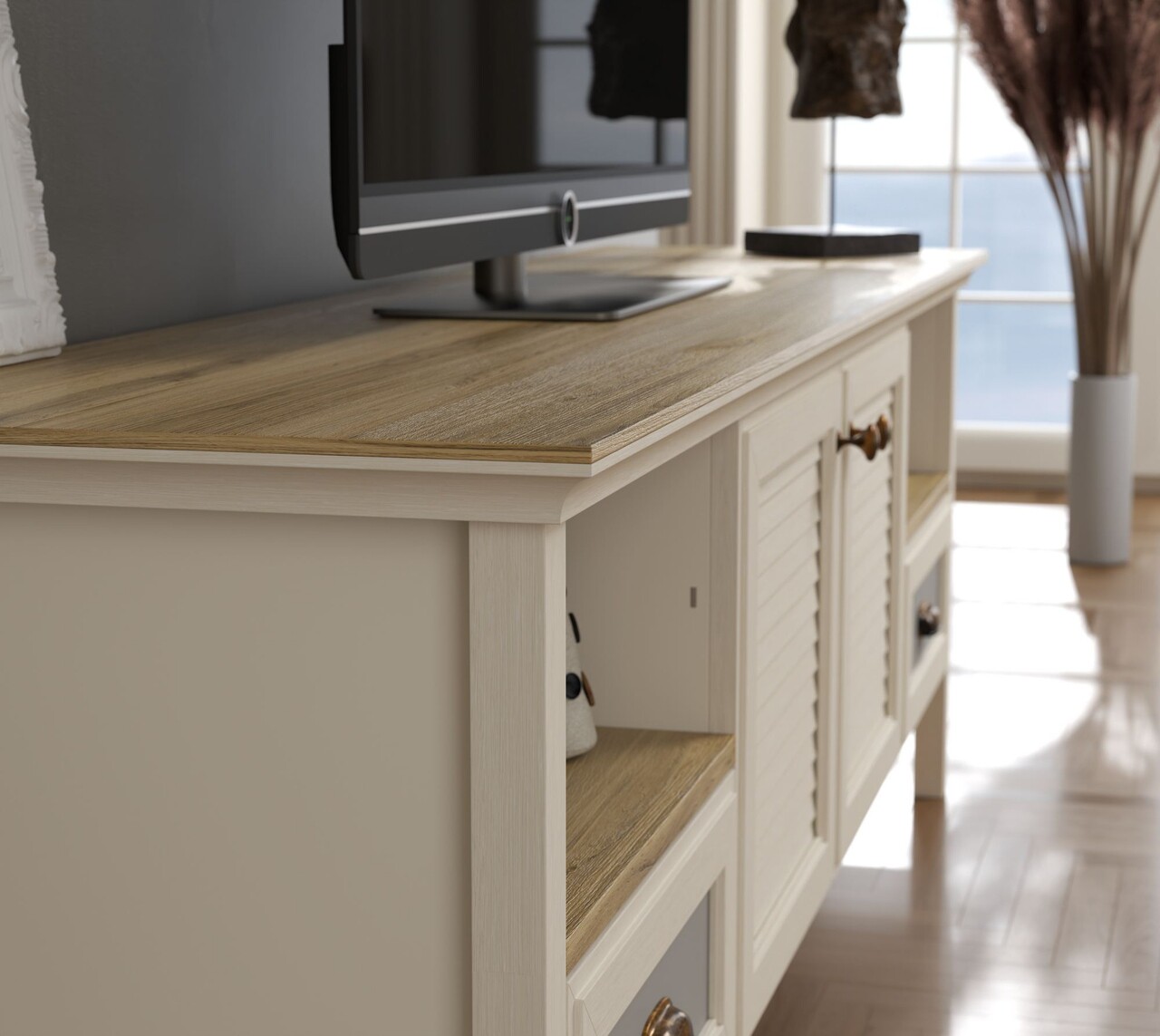 Comoda TV, Hanah Home, FRN-21025, 180.9x61.6x44.2 cm, PAL, Crem / Stejar / Gri - view 4