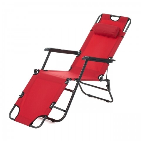 Sezlong pliabil cu tetiera, Heinner, 178x60x79cm, rosu