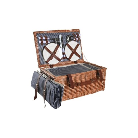 Cos de picnic pentru 4 persoane, DKD Home Deco, 46 x 30 x 20 cm, rachita, maro/bleumarin