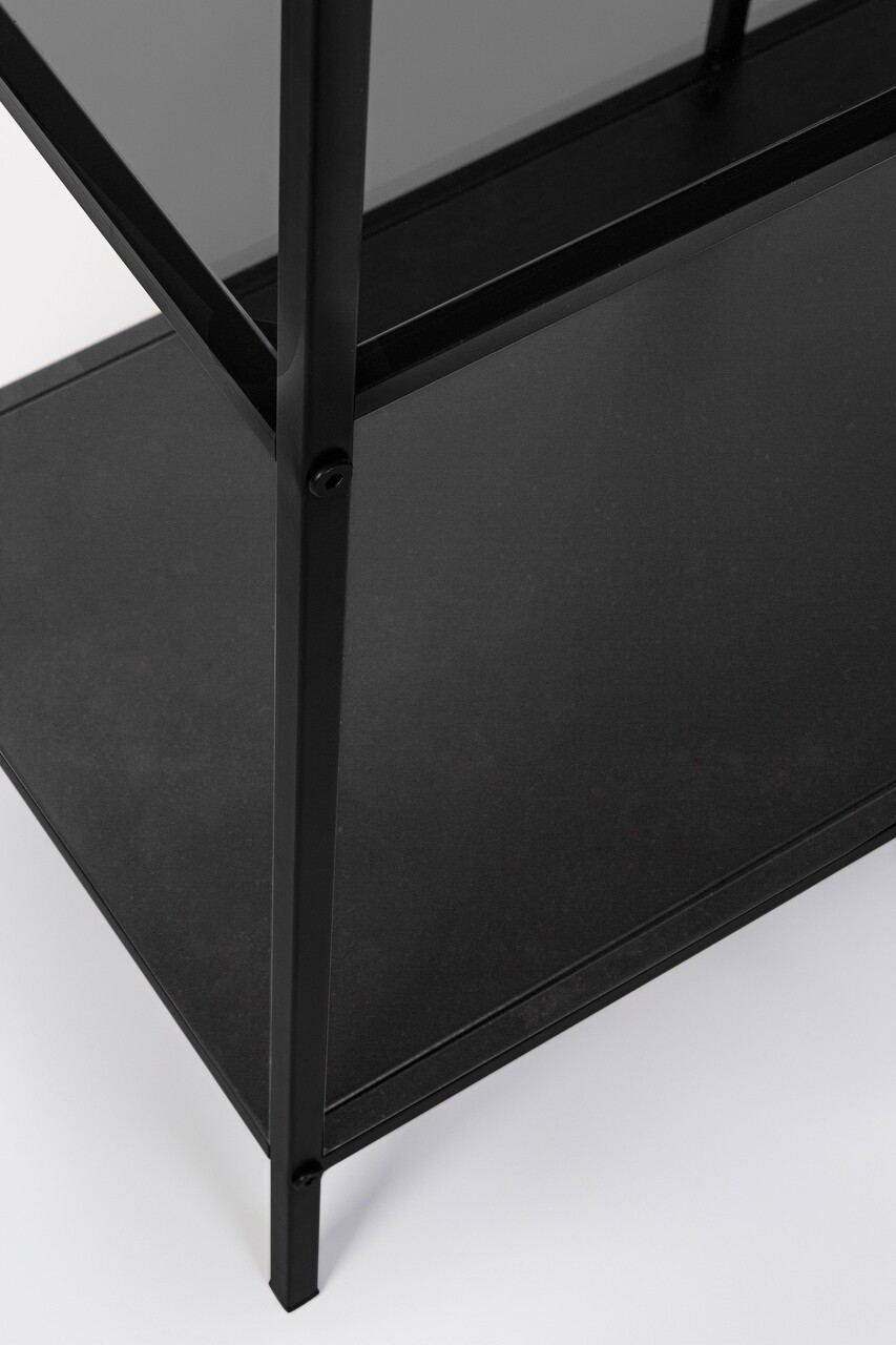 Consola Haldor, Bizzotto, 82x33x85 cm, otel/MDF/sticla temperata, negru/natural
