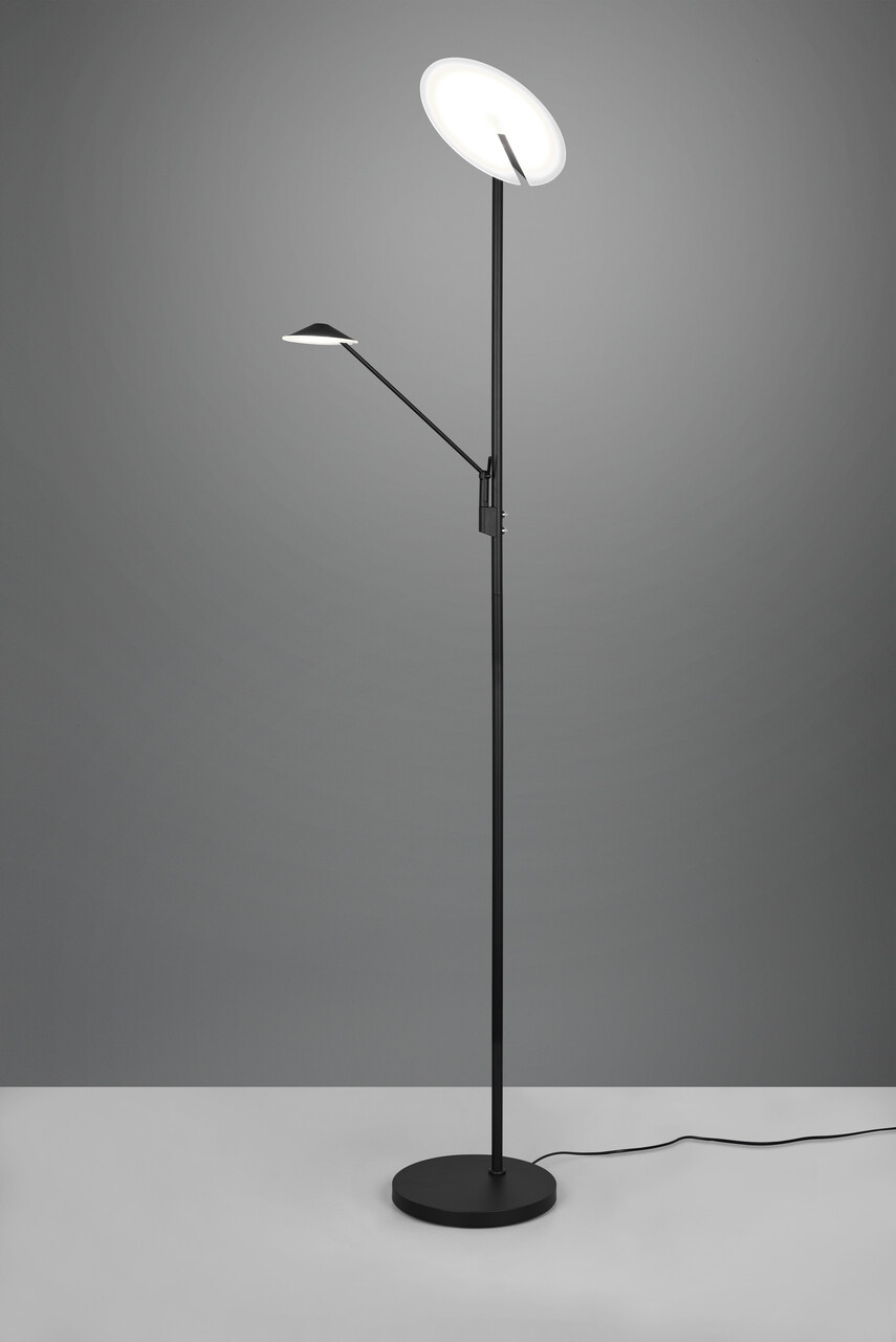 Lampadar Brantford, TRIO, 30x180 cm, 30W/6.5W, 2x SMD LED, metal, negru mat