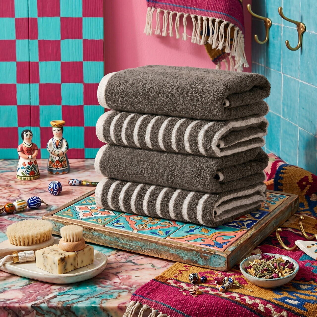 Set prosoape, L'essentiel Maison, Stripe Melange, Bumbac, Antracit — imaginea 2