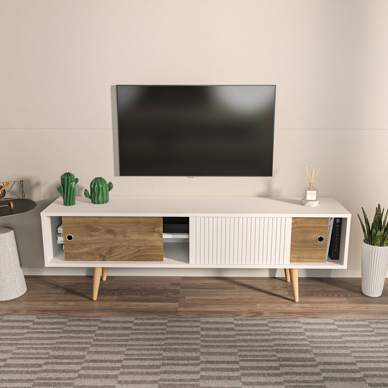 Comoda TV, Zena Home, Ecrin, 160x45x34.5 cm, PAL, Alb/Maro - 2 | YEO