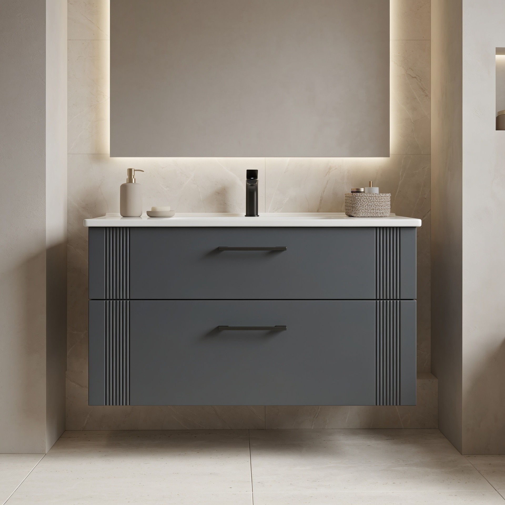 Dulap de baie cu chiuvetă, Hanah Home, Bari 100 v2, Antracit mat