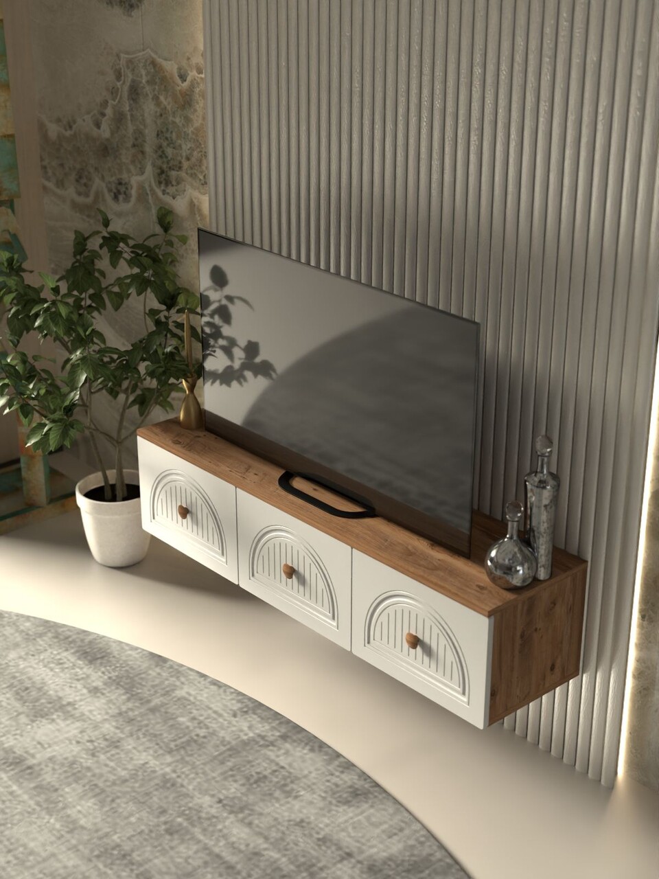 Comoda TV, Hanah Home, Modena 135, 135x32x35 cm, PAL, Pin Atlantic / Alb - view 4