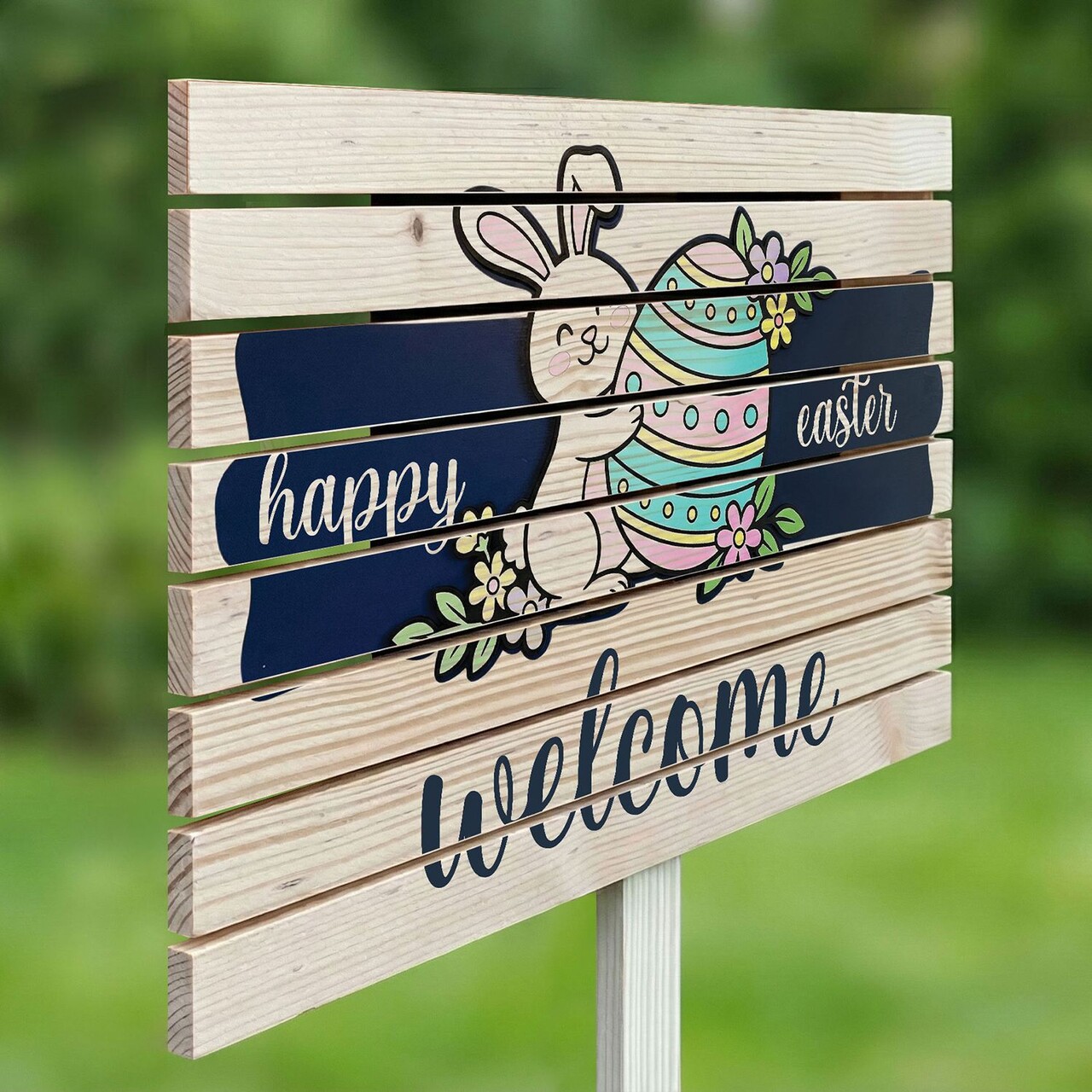 Semn de curte, Easter Welcome Bunny, 58x38 cm, Multicolor - imagine 2