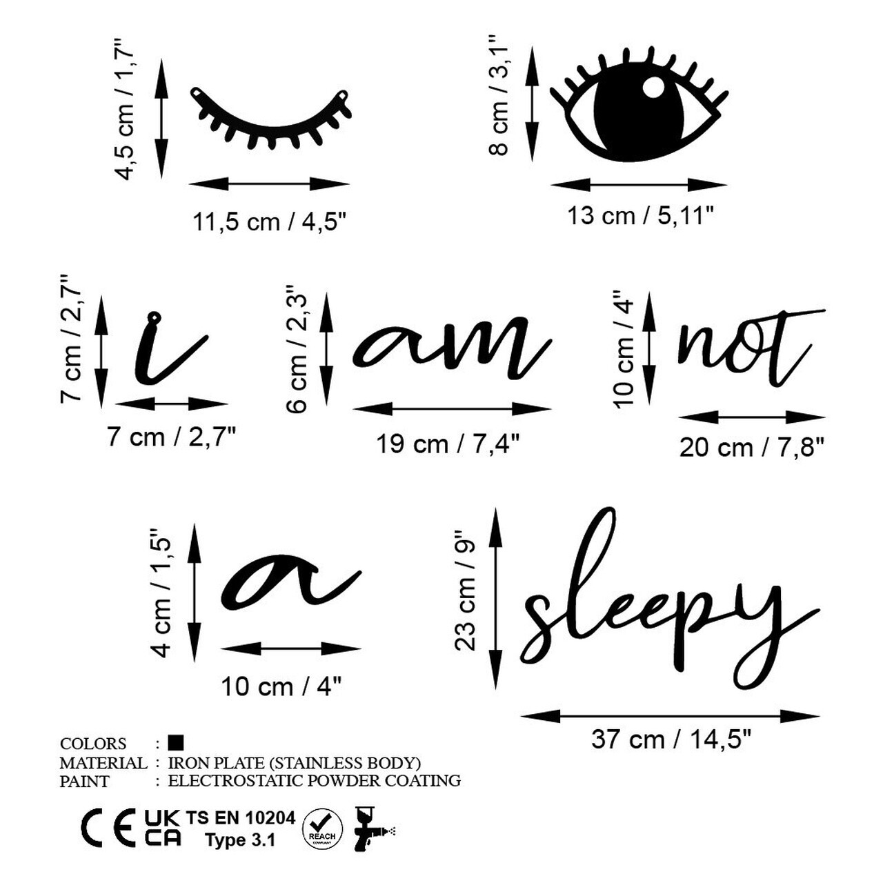 Decoratiune de perete, Not Sleepy, Dimensiune: 13 x 8 cm (1 bucată), Negru — imaginea 6