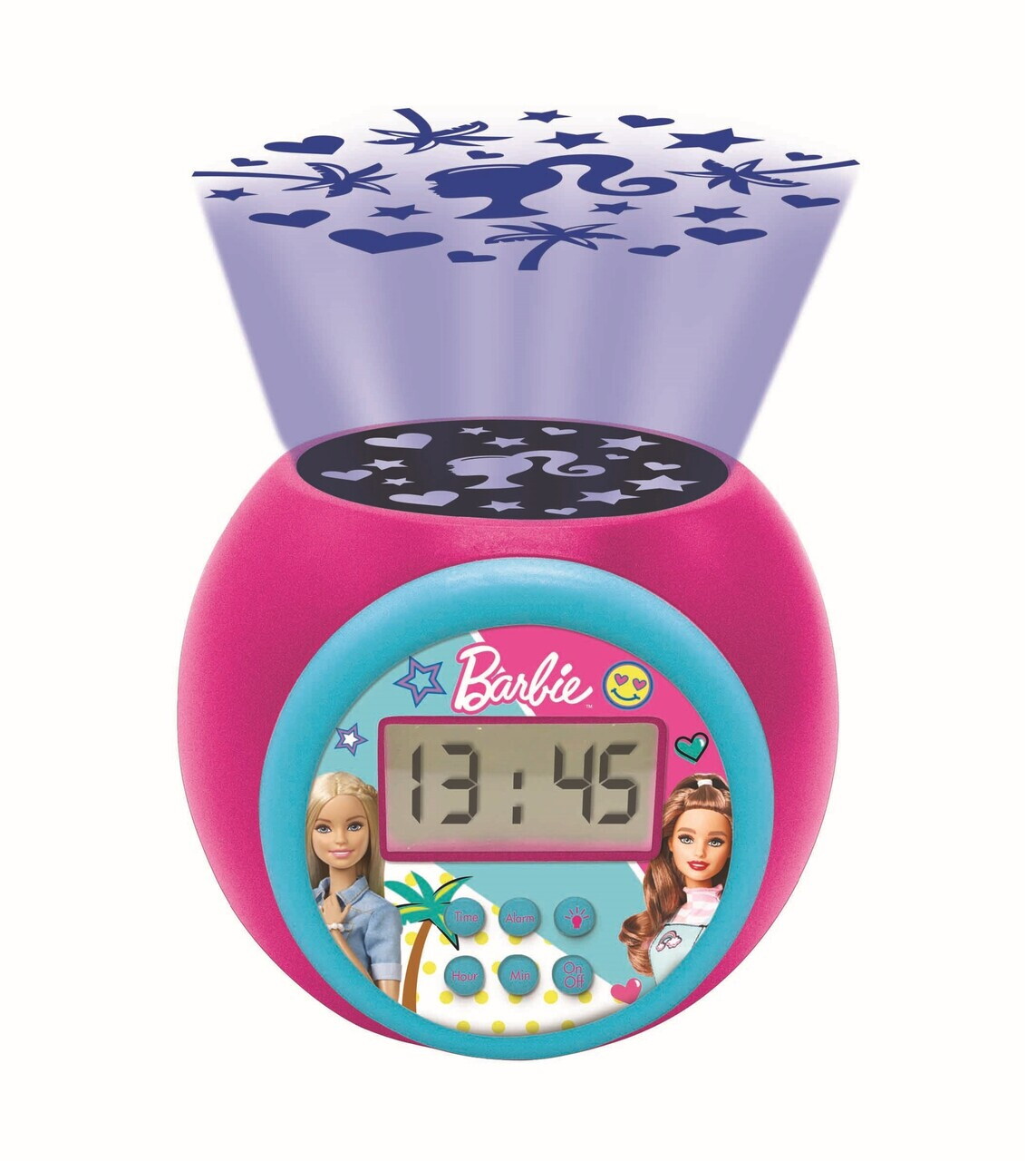 Ceas desteptator cu proiector Barbie, LEXIBOOK, 11.8x11x9.1 cm, roz - imagine 2