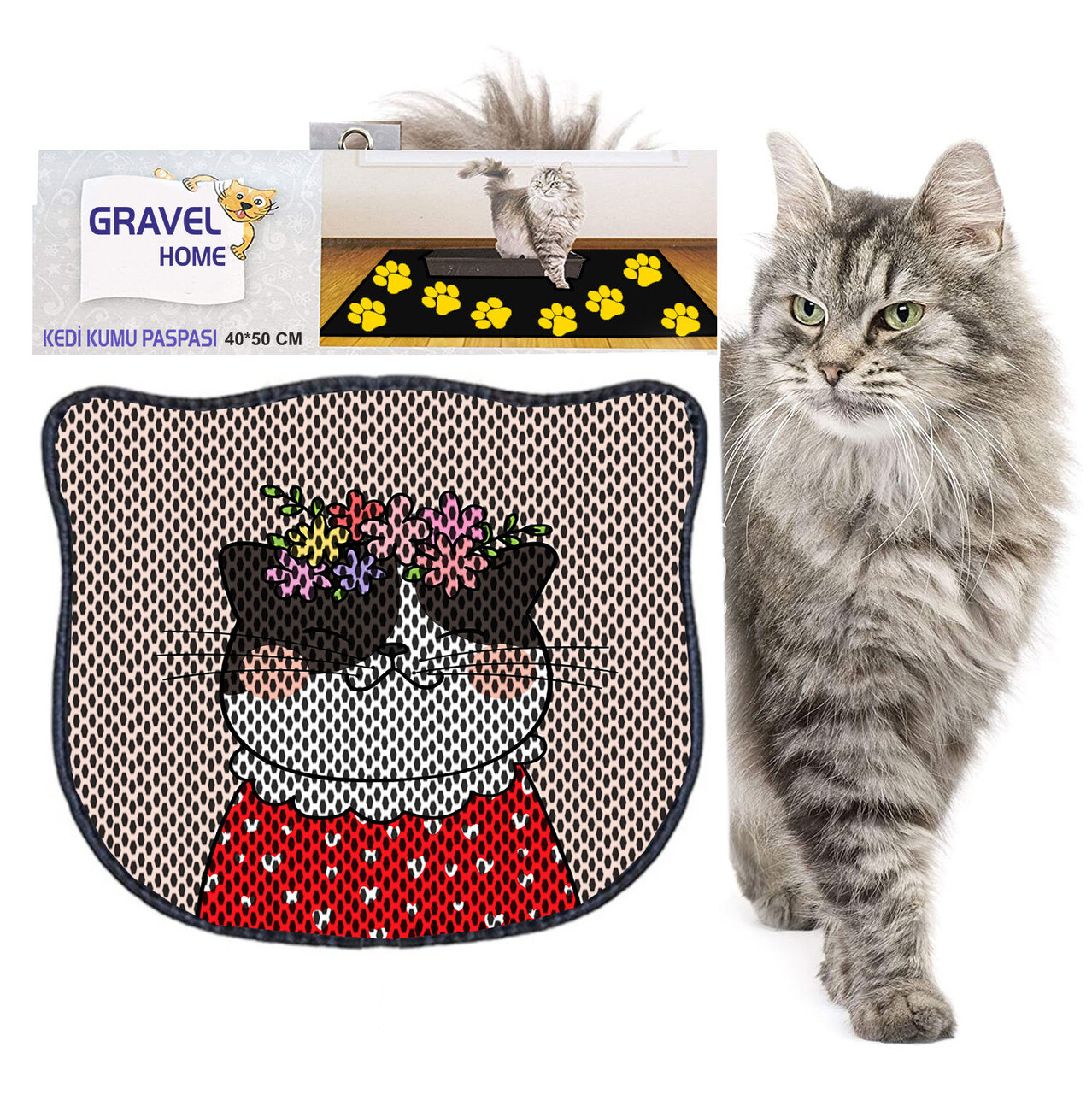 Covoras litiera pentru colectarea granulelor de nisip, Paws &amp; Whiskers, Kdkafa0160, 50% PVC/50% poliester, Multicolor - view 2