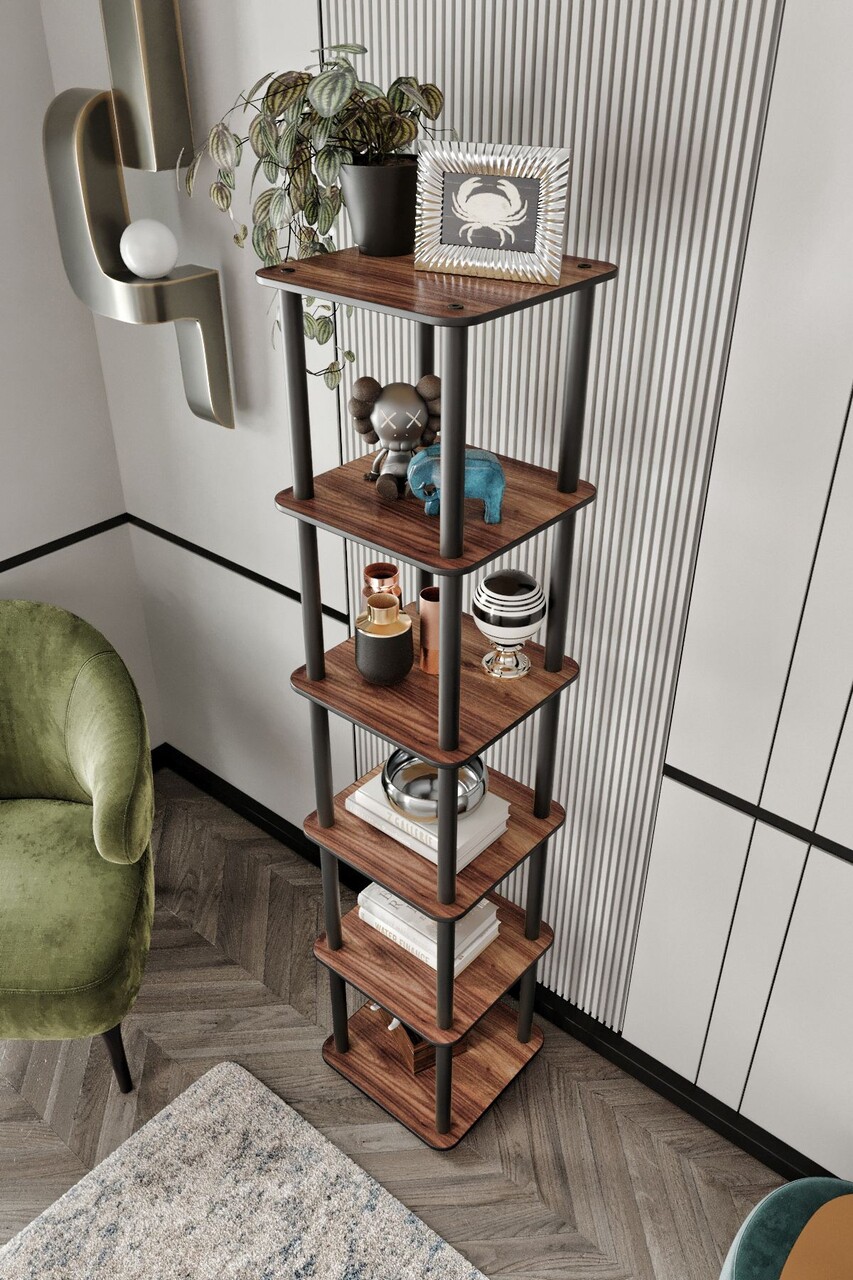 Corp biblioteca, Hanah Home, Bookcase 6 Tiers Square, 34x175x34 cm, MDF , Maro