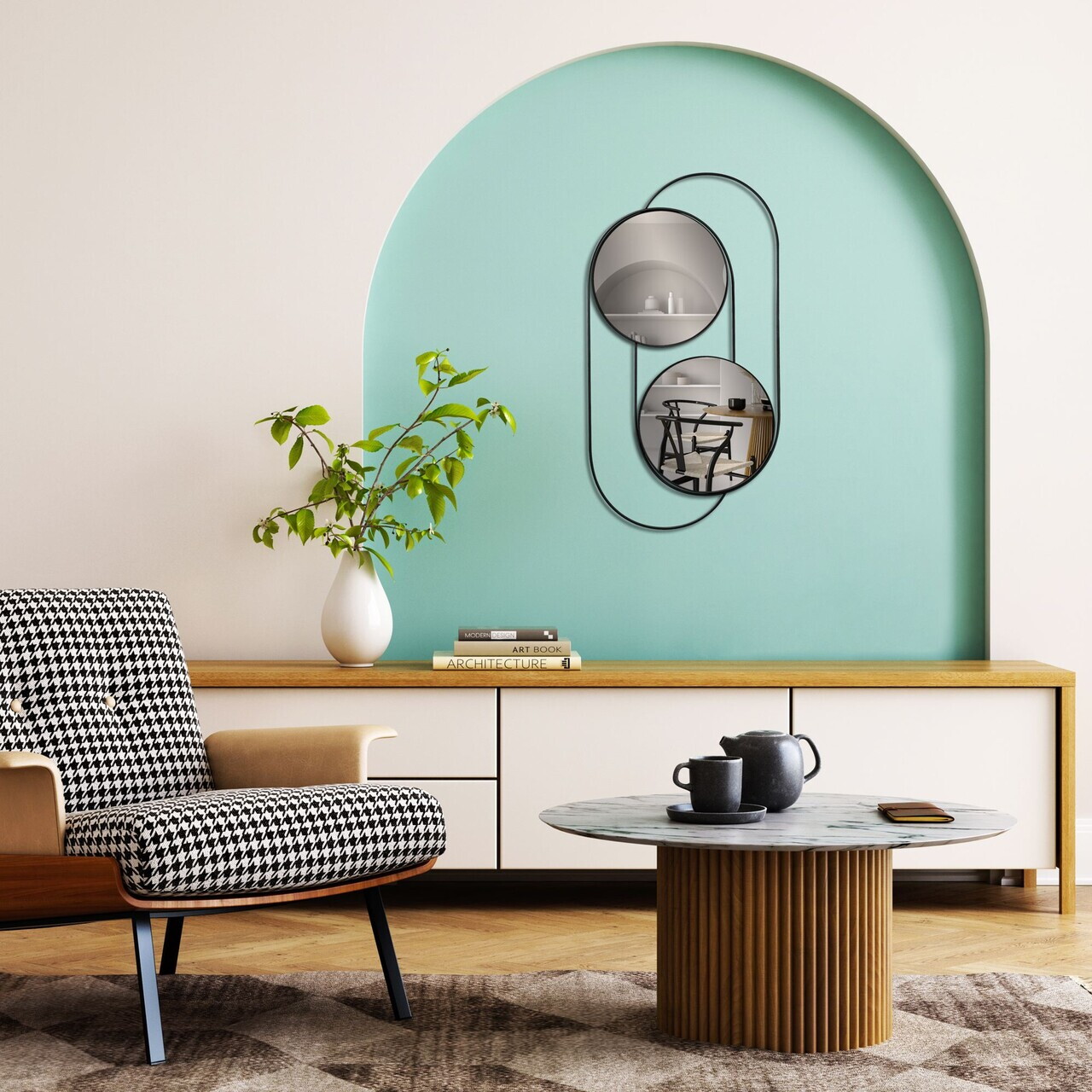 Oglinda decorativa, Bys, Oglindă de sticlă, Negru — imaginea 3