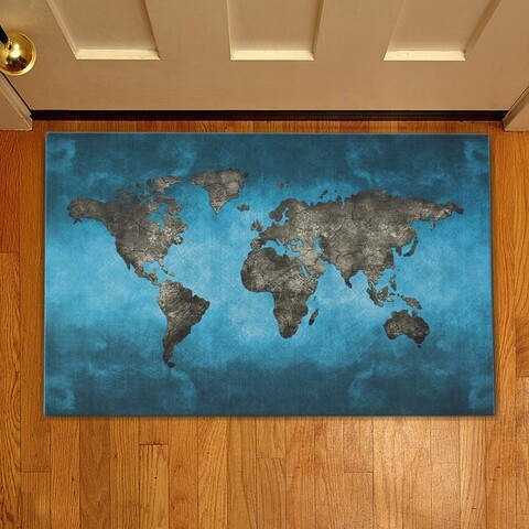 Covoras de intrare World map, Casberg, 38×58 cm, poliester, albastru CASBERG