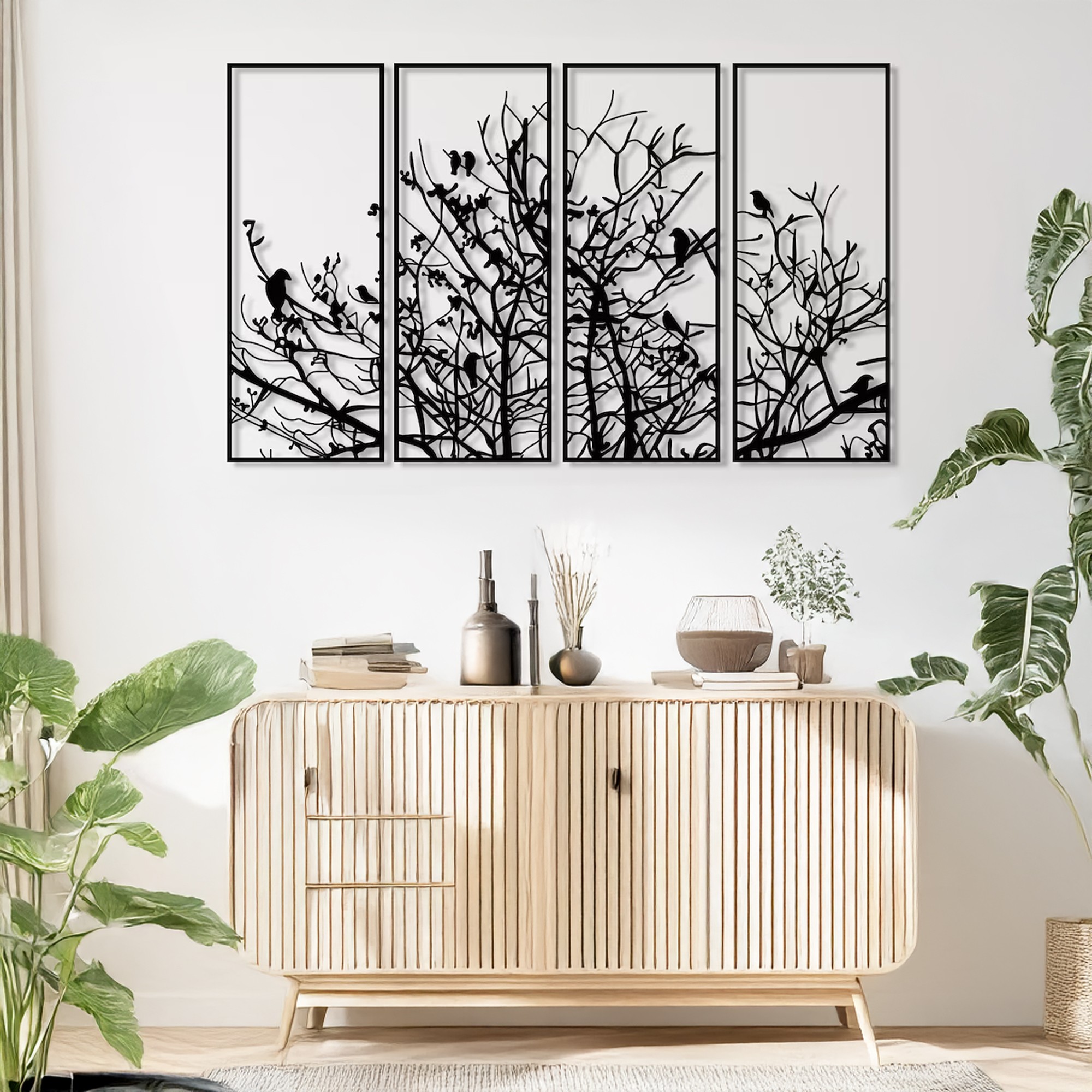 Set de accesorii decorative de perete din metal, DCV-1110-MT, Dimensiune: 20 x 50 cm (4 bucăți), Negru