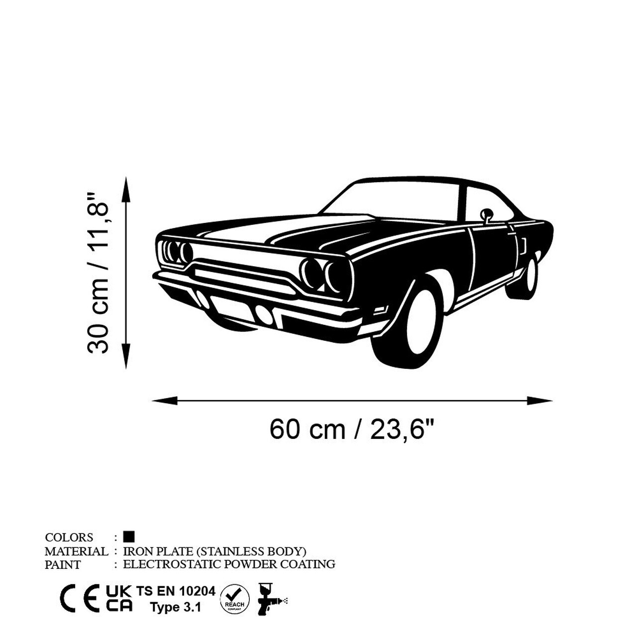 Decoratiune de perete, Plymouth GTX, Dimensiune: 60 x 30 cm , Negru — imaginea 6