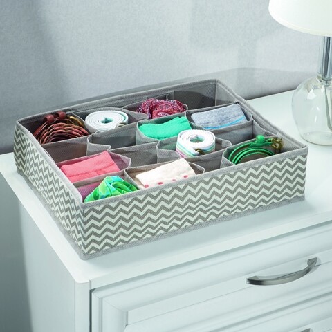Organizator pentru sertar Axis, iDesign, 16 compartimente, 35x25.5x10 cm, grej/natural