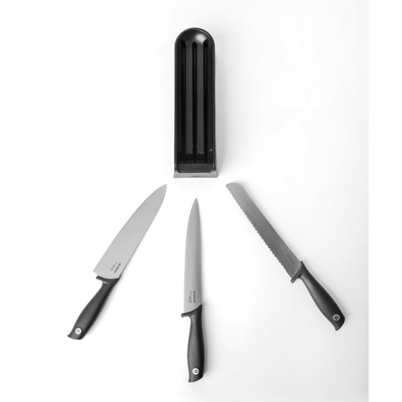 Set 3 cutite cu suport, Brabantia, Tasty+, 35.5x9x6.3 cm, plastic/otel, gri inchis