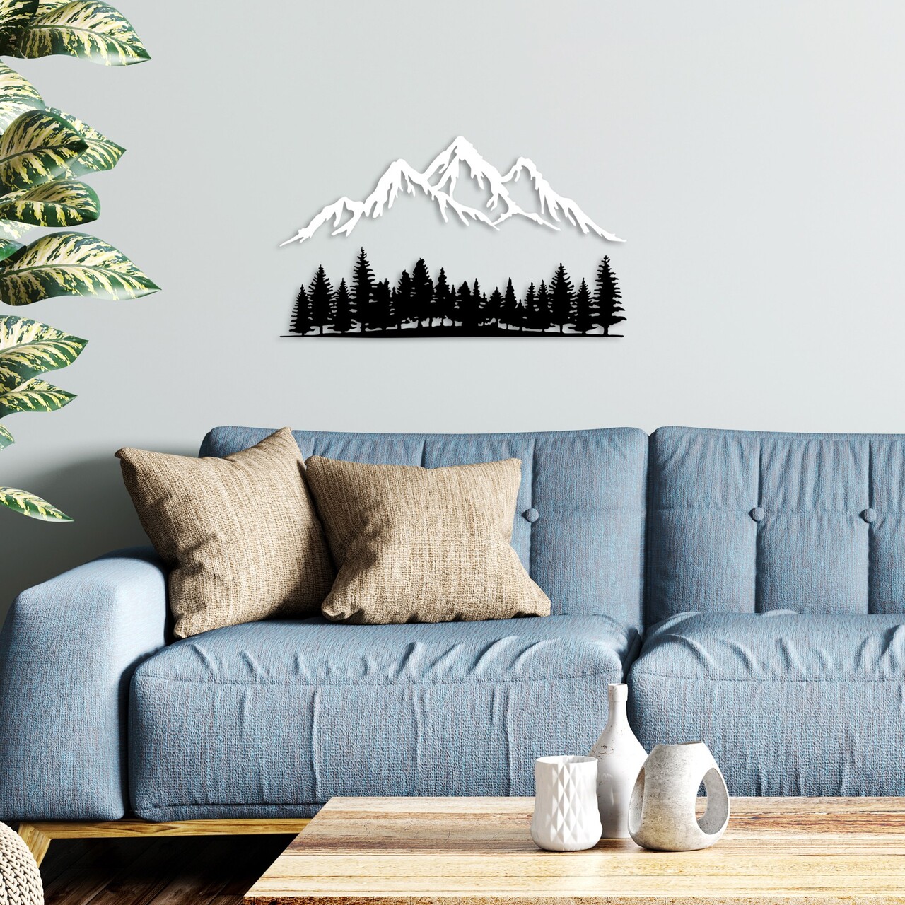 Decoratiune de perete, Nature And Mountain, Dimensiune: 70 x 22 cm (1 bucată), Alb/Negru - view 2