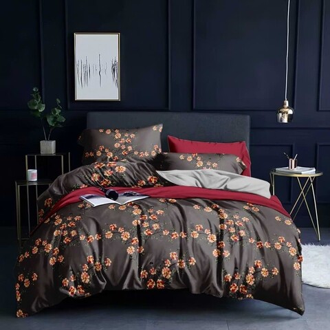 Lenjerie de pat dubla, king size, 4 piese, bs003, policoton, multicolor