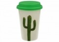 Cana cu capac de silicon Cactus A, Duo, 380 ml, portelan, verde
