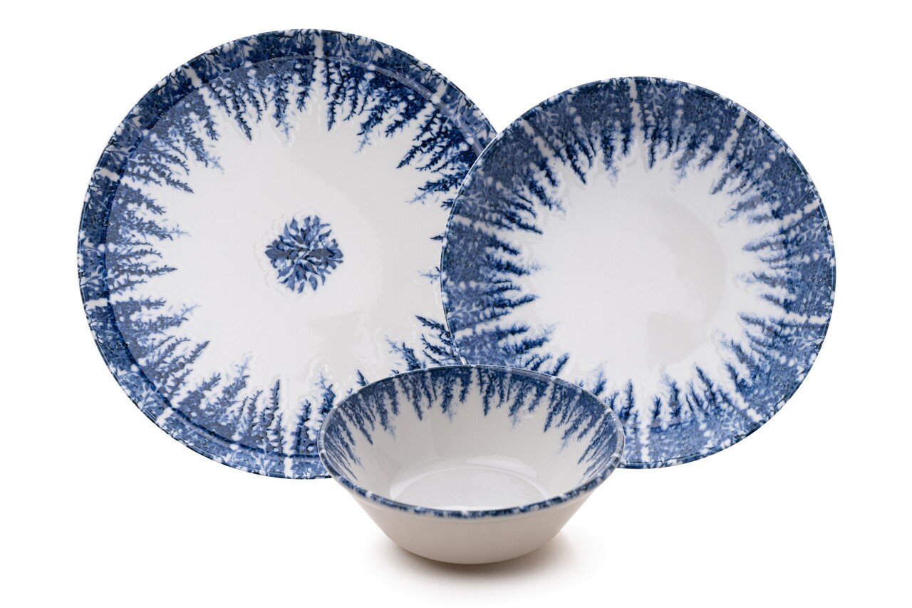 Set de cină (12 piese), L'essentiel Maison, 430KSV8963, Bol: 14 x 14 x 4,5 cm (4 bucăți), Albastru/Alb - view 6