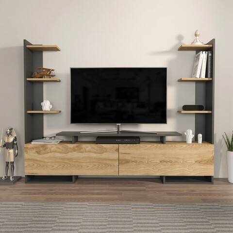 Comoda TV, Zena Home, Ava, 183.6x140x31.7 cm, PAL, Stejar / Negru mezoni.ro
