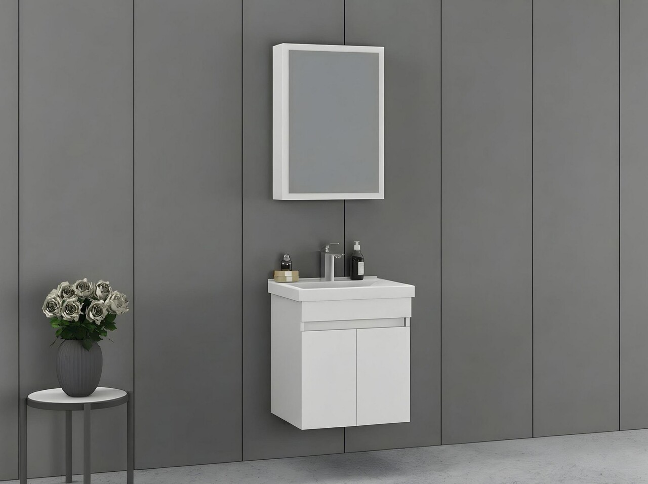 Set mobilier de baie (2 piese), Hanah Home, Amore 55, Alb mat - view 3
