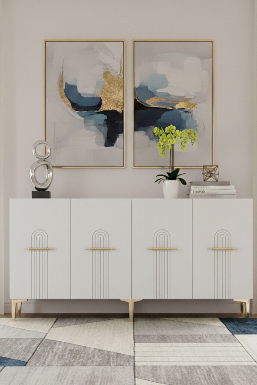 Consola, Hanah Home, Ida 150, 150x75x32 cm, Alb/Auriu - view 2