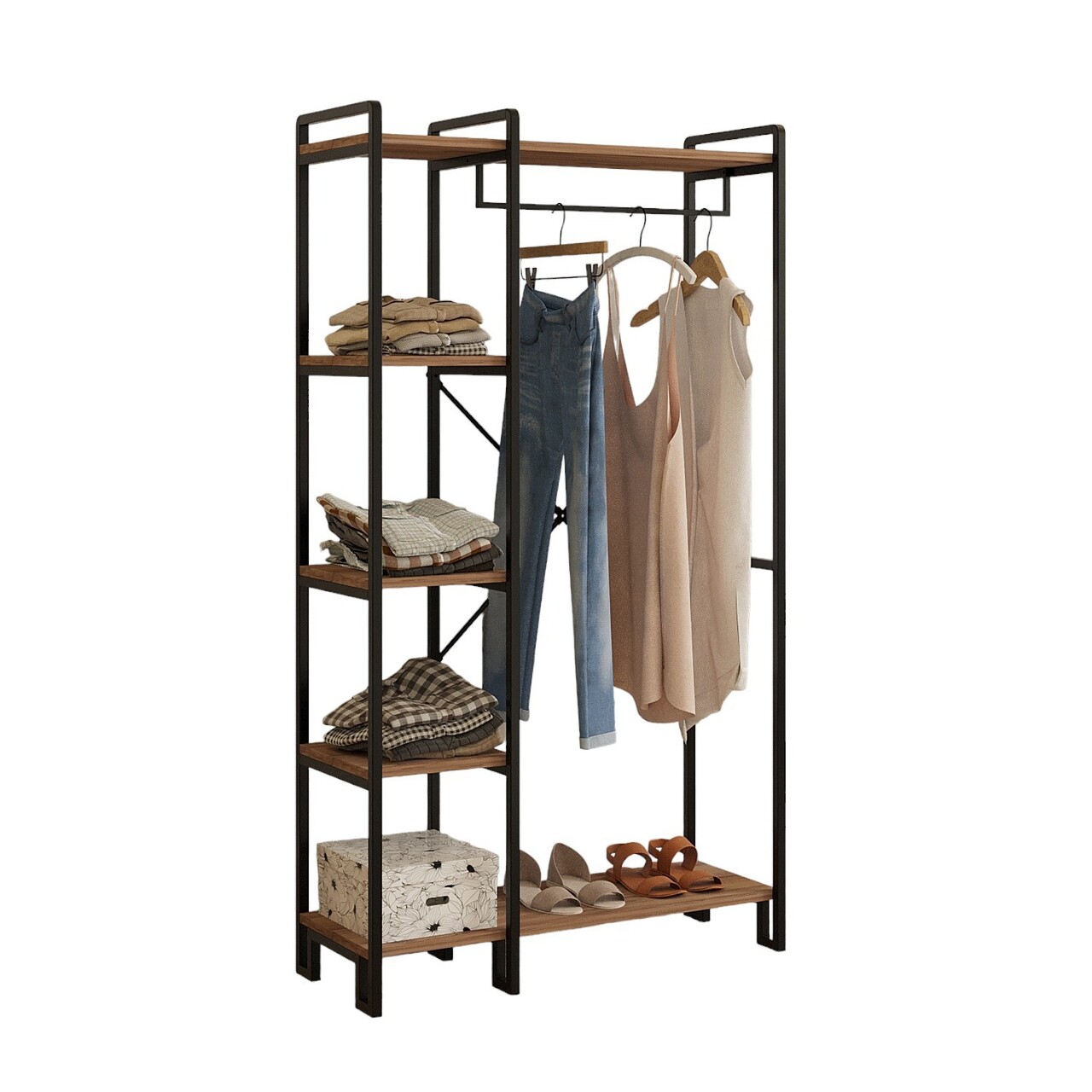 Cuier de perete, Puqa Design, Rex, 34x90x163 cm, PAL, Pin Atlantic / Negru - 2 | YEO