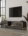 Comoda TV, Hanah Home, Orion, 150x44.6x29.6 cm, PAL , Antracit / Aur