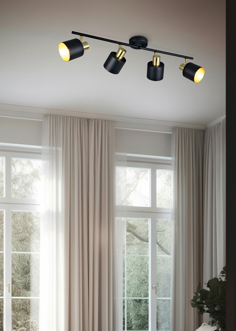 Plafoniera Eva, TRIO, 78x10x19 cm, 10W, 4x E14, metal, negru/auriu