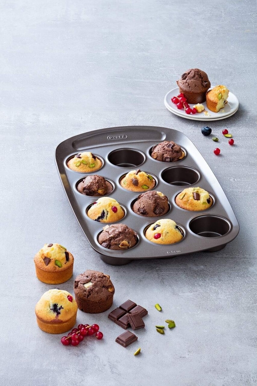 Forma pentru 12 briose, otel carbon, 38x25,5cm, "Asimetria" - Pyrex - imagine 5