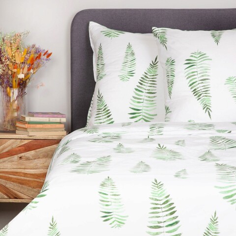 Lenjerie de pat dubla Herve, Homla, 3 piese, 160x200 cm, microfibra din poliester, alb/verde