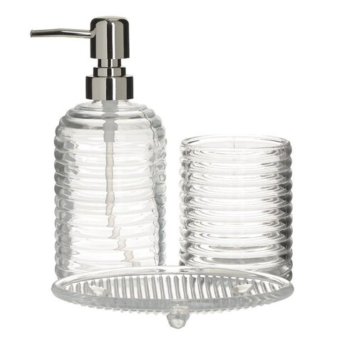 Set de baie Stripes, InArt, 3 piese, sticla, transparent