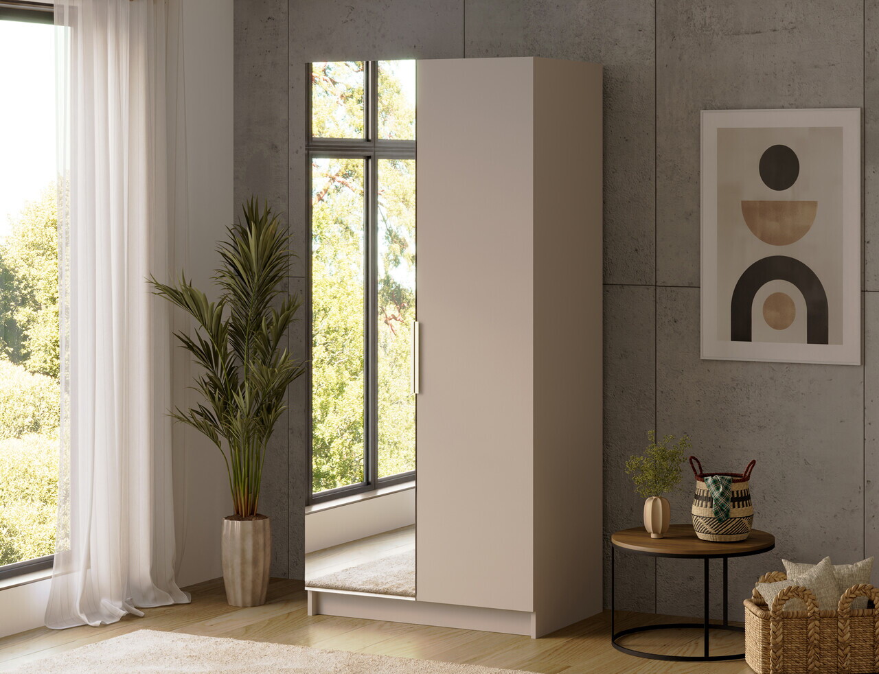 Dulap pentru haine cu oglinda ELTAP, KM1-SZA100, Mirtillo, 100x60x216 cm, PAL laminat, casmir — imaginea 5