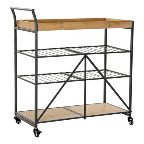 Carucior multifunctional, dkd home, metal/lemn de brad, 83 x 41 x 90 cm, negru/bej