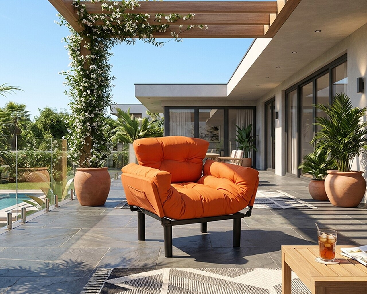 Canapea extensibilă de grădină cu 1 loc, Atelier del Sofa, 859FTN2913, Portocaliu