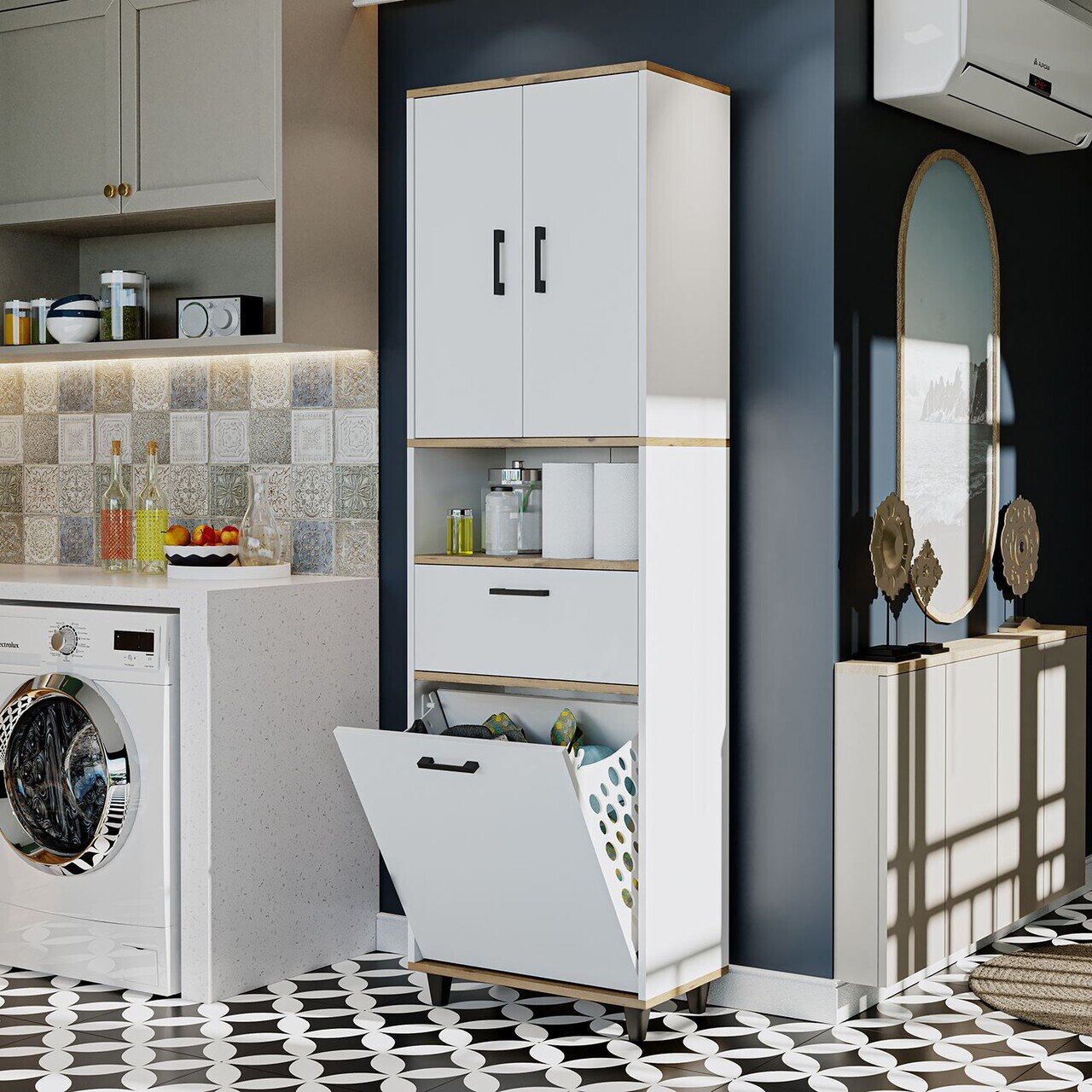 Dulap multifunctional, Hanah Home, 2531, 60x200x35 cm, PAL MELAMINAT, Pin Atlantic / Alb — imaginea 4