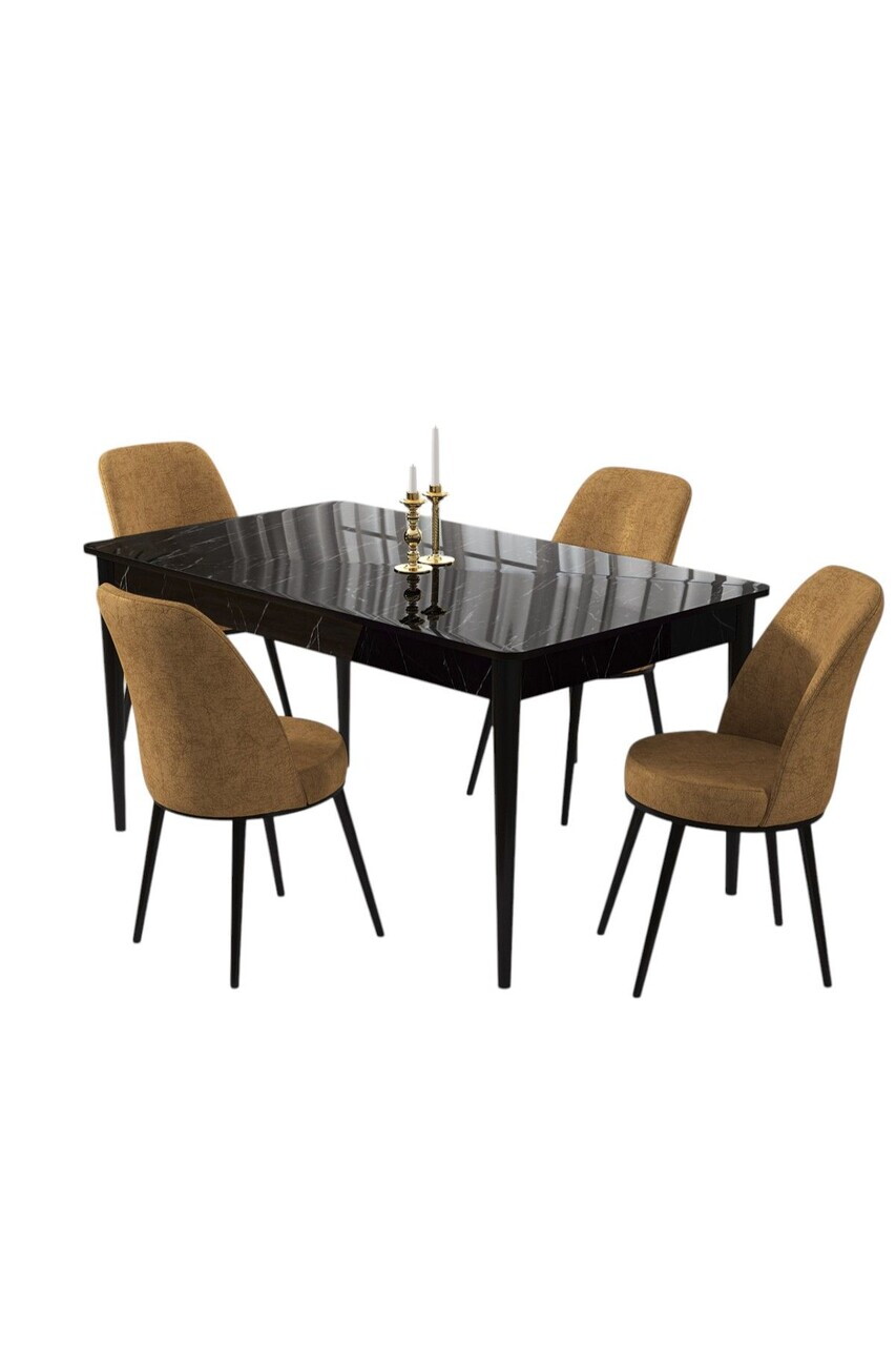 Set masa si scaune (5 piese), Hanah Home, Pir, Model de marmură neagră / Cappuccino — imaginea 2