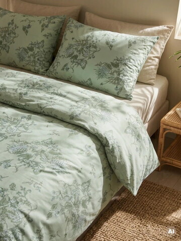 Lenjerie de pat King Size, Floral Paisley, Homla, 200x220 cm, 3 piese, bumbac, verde