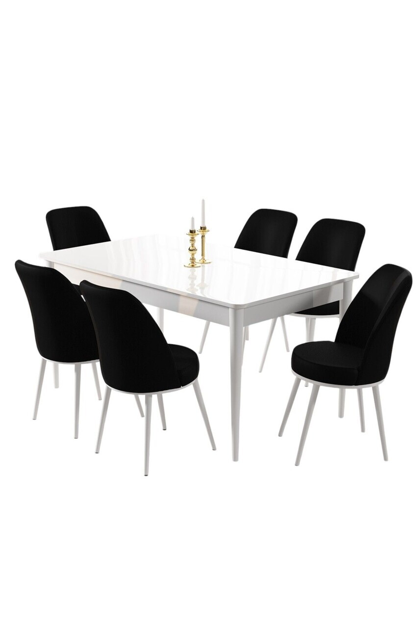 Set masa si scaune (7 piese), Hanah Home, Pir, Alb/Negru — imaginea 2