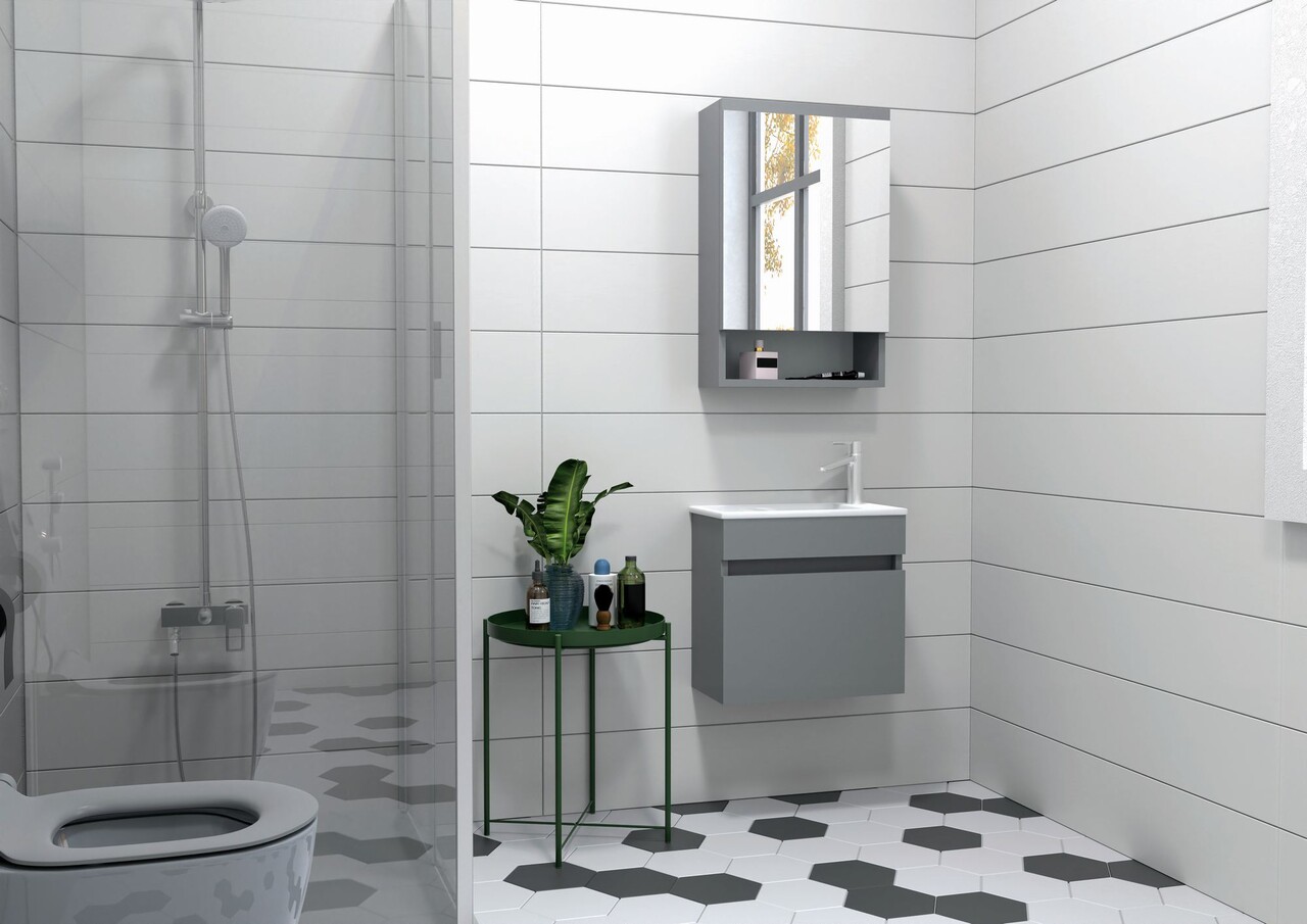 Set mobilier de baie (2 piese), Hanah Home, Pıccolo 50, Gri Mat - view 3