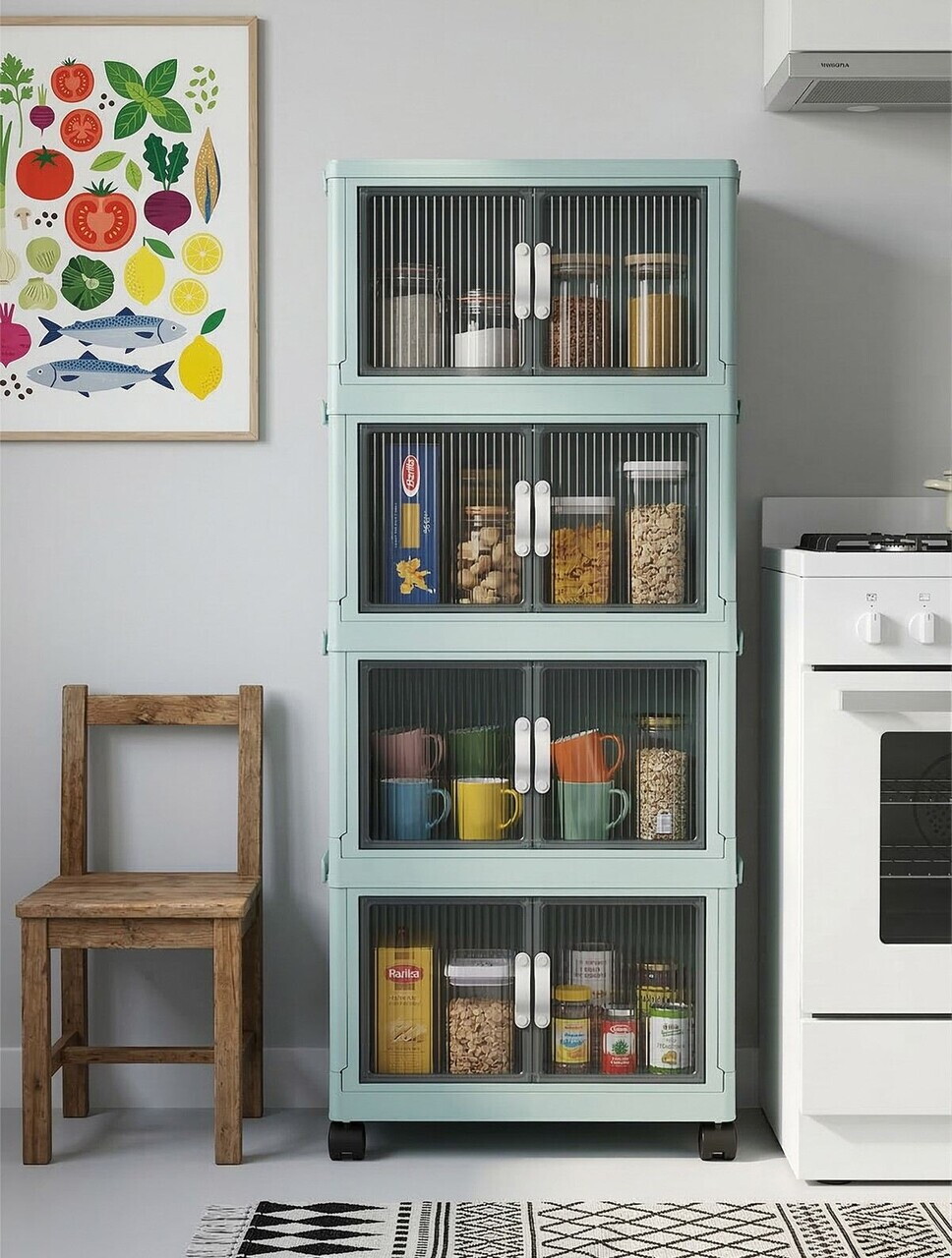 Dulap multifunctional, Hanah Home, Lavine 127, 56x127x56 cm, PLASTIC, Bleu — imaginea 3