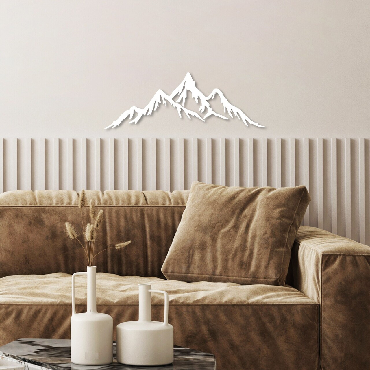 Decoratiune de perete, Full Mount And Mountain, Dimensiune: 62 x 22 cm, Alb — imaginea 3