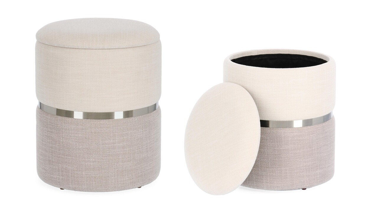 Set 2 taburete cu spatiu de depozitare Radinka, Bizzotto, Ø36 x 44 cm, MDF/poliester, alb/gri - 1 | YEO